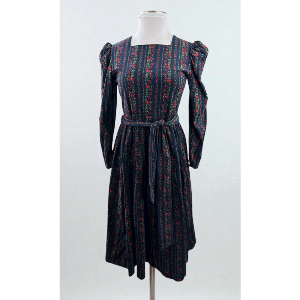 Vintage Laura Ashley Corduroy Square Neck Puff Sleeve Dress Cottagecore Prairie - Picture 2 of 16